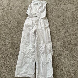 White linen pant and vest set effortless